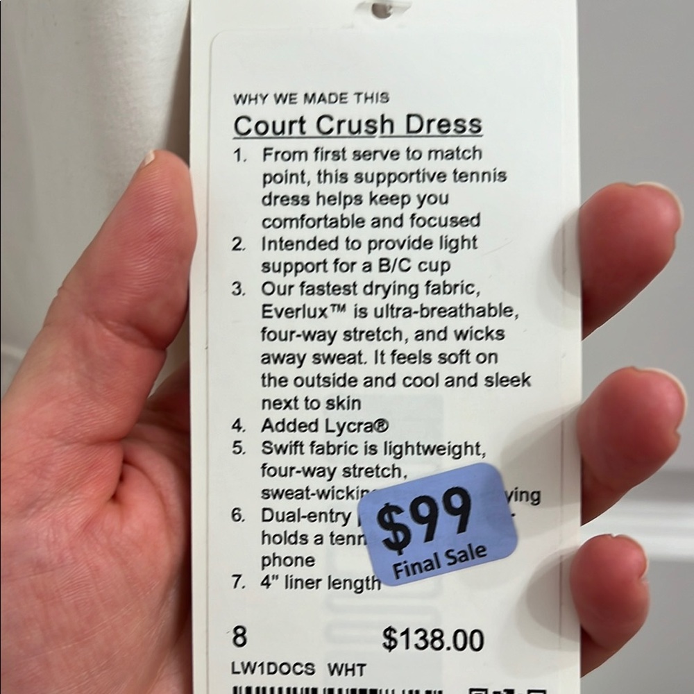 Lululemon Court Crush Dress white NWT Sz 8 - Picture 5 of 11